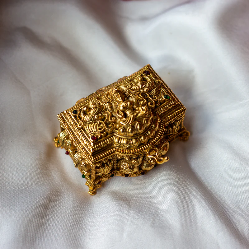 Antique Gold Mahalakshmi Nakshi Design Kumkum Box